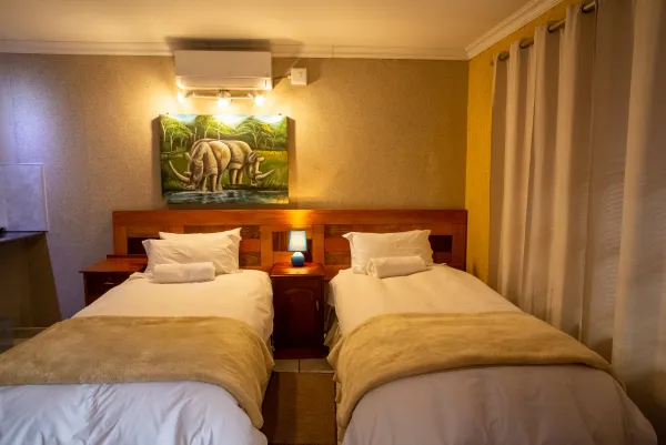 Room 9 — Twin beds with elephant painting